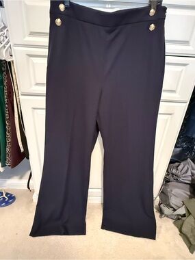 Ann Taylor Navy Wide-Leg Pants with Gold Buttons